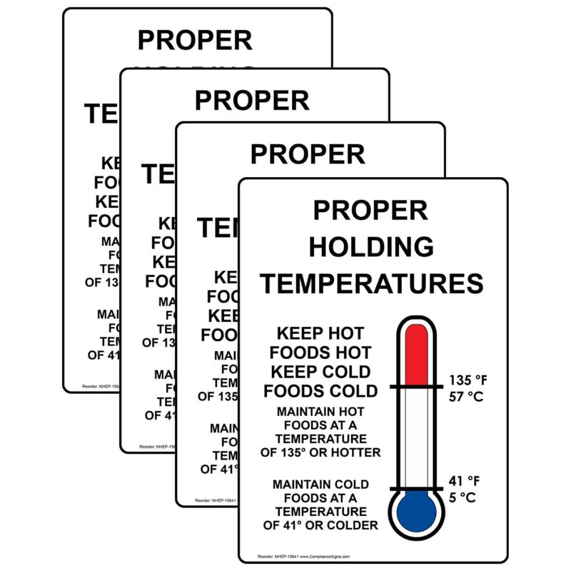 ComplianceSigns.com Vertical Proper Holding Temperatures Label Decal with Symbol, 5x3.5 in. 4-Pack Vinyl for Safe Food Handling, American Made Safety Signs for The Workplace - Image 1